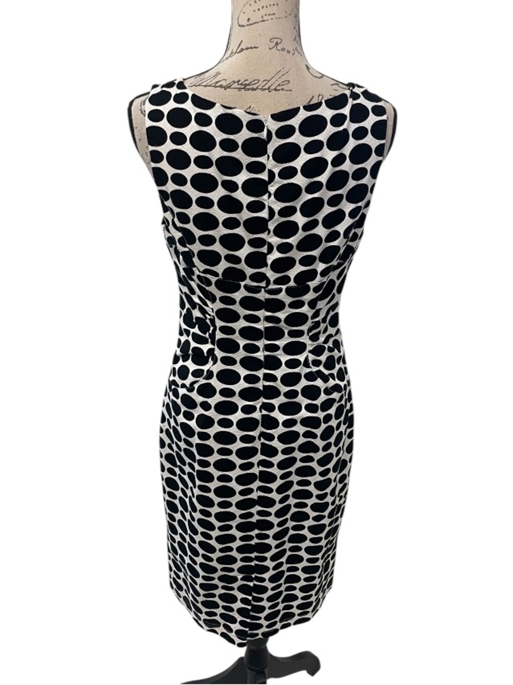 Adrianna Papell Black White Polka Dot Midi Sheath Dress 8 - Picture 6 of 10